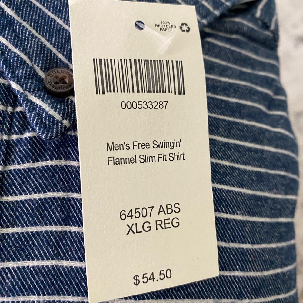 Men’s Duluth Blue Striped Button Down Pocket Long Sleeve Shirt XL Slim Fit - Picture 4 of 5